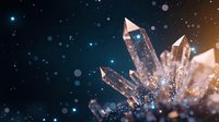 Magical glowing crystal clusters with sparkles against dark background. Mystical quartz points with light effects and bokeh create ethereal mineral formation.