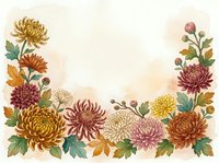 Watercolor chrysanthemum border frame with autumn flowers in warm tones, copy space for text, greeting card or invitation design.