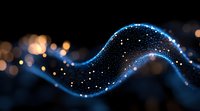Abstract glowing wave with sparkles and bokeh effects on dark background, flowing blue light trail with magical particles creates dynamic motion design.
