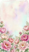 Watercolor peony border with pink and cream blooms on a soft pastel background, perfect for greeting cards, invitations, and wedding stationery.