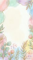 Pastel watercolor floral frame with gold line art leaves and flowers, soft pink, mint, blue tones, copy space center for cards and invitations.