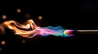 Colorful energy burst with flowing flames and particles on black background for dynamic design projects and creative presentations.