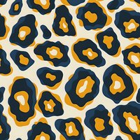 Modern abstract leopard print pattern in navy blue and golden yellow on cream background. Seamless repeat design perfect for fashion, textile, and surface pattern applications.