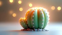Colorful ceramic cactus decoration with warm bokeh lights creating cozy home decor atmosphere for modern interior design and plant-themed styling.