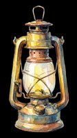Vintage brass oil lantern with glass panels and weathered patina, isolated on transparent background. Ready for t-shirt designs, clipart, stickers, print-on-demand products, and sublimation projects.
