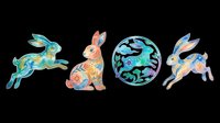 Colorful ornate rabbits set isolated on transparent background, ready for stickers, sublimation, t-shirt design, clipart, and print on demand projects.