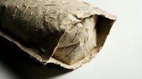 Wasp nest made of papery material, showing intricate hexagonal cells and natural construction details on isolated background.