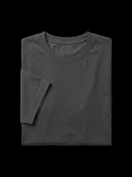 Folded dark gray crew neck t-shirt isolated on transparent background, ready for mockup, print on demand, apparel design, sublimation, and clothing clipart use.