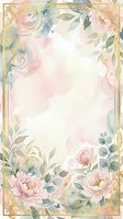 Watercolor floral frame with pink peonies, eucalyptus leaves, and ornate gold scrollwork border on cream background. Isolated design element suitable for invitations, greeting cards, and wedding stationery templates.