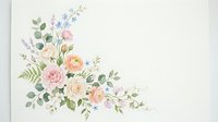 Soft watercolor floral corner arrangement with pastel roses, greenery, and wildflowers on white background, perfect for wedding stationery.