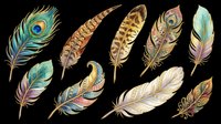 Feather collection with peacock, pheasant, and decorative plumes isolated on transparent background. Ready for t-shirt design, clipart, stickers, sublimation, and print-on-demand projects.