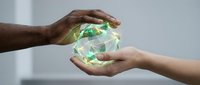 Hands protecting glowing green earth globe symbolizing environmental conservation and sustainability awareness for eco-friendly business concepts.