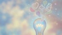 Lightbulb with glowing medical and healthcare icons floating above, representing innovation in medicine, wellness solutions, and creative health ideas on soft pastel background.