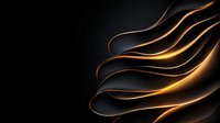 Elegant flowing golden curves create dynamic abstract waves against dark background, glowing with warm light and smooth gradients for luxury design projects.