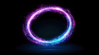 Glowing magical ring with sparkling particles in pink and blue colors against dark background creates mystical portal effect with light trail and stardust.
