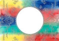 Colorful gradient background with geometric tribal patterns and white circle frame, isolated on transparent background for design projects, overlays, and creative compositions.