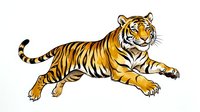Majestic tiger leaping forward with striped coat and powerful stance, isolated on white background for design projects and wildlife applications.