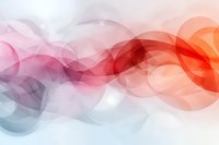 Soft flowing abstract waves in pink, red and blue gradient colors create dynamic motion effect on white background. Modern design for presentations.