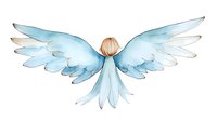 Ethereal watercolor angel with light blue wings and blonde hair floating gracefully on white background, spiritual art for wall decor and greeting cards.
