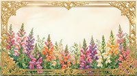 Vintage floral border with colorful wildflowers and ornate golden frame on cream background for wedding invitations and romantic designs.