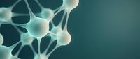 Abstract neural network connections with glowing nodes and synapses on teal gradient background for medical and technology presentations.