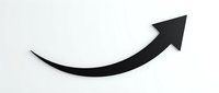 Black curved arrow pointing upward and right on white background isolated for business growth presentations and infographic design elements.