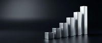 White metallic bar chart showing ascending growth trend on dark surface with dramatic lighting for business presentations and financial reports.