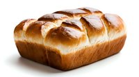 Freshly baked golden brioche loaf with shiny top and soft texture, isolated on white background for food photography and bakery marketing.
