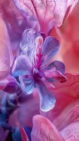 Extreme close-up of delicate flower with translucent purple and pink petals showing intricate vein patterns, perfect for wellness and beauty backgrounds.