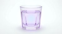 Transparent glass cup filled with lavender-tinted water and ice cubes on white background, isolated for design use on merchandise and promotional materials.