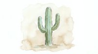 Watercolor saguaro cactus illustration with soft beige background, desert plant artwork for southwestern decor and botanical designs.