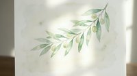 Watercolor olive branch with green leaves on textured paper background. Natural botanical illustration for wedding invitations and organic branding.