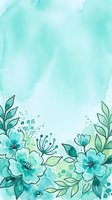 Turquoise watercolor floral border with hand-drawn flowers and leaves on white background, isolated design element suitable for invitations, greeting cards, and digital projects.