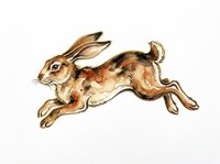 Running hare in watercolor style, isolated on transparent background. Brown rabbit leaping in motion, ready for t-shirt design, stickers, clipart, print on demand, and sublimation.