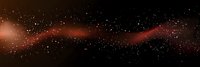 Cosmic red nebula and stardust in deep space panorama with glowing celestial clouds and bright stars against dark universe background.