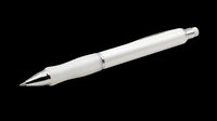 Sleek white ballpoint pen with metallic silver accents and retractable tip, isolated on transparent background. Ready for design use on t-shirts, clipart, stickers, and print-on-demand products.