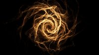 Golden spiral energy vortex with glowing light trails creating mystical swirl pattern on black background for digital art and fantasy designs.