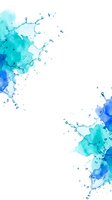 Blue watercolor splash with droplets on white background for creative design projects and artistic compositions.