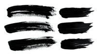 Black watercolor brush strokes collection on white background, grunge texture paint elements isolated for artistic design and creative projects.