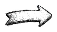Hand-drawn arrow pointing right with textured sketch effect, featuring rough edges and shading for an authentic artistic appearance.