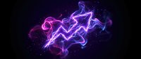 Abstract neon lightning bolts in purple and pink colors creating dynamic energy patterns against dark starry background for digital art projects.