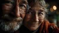 Elderly man with glasses and gray beard looking thoughtful in warm indoor lighting, senior portrait with contemplative expression for lifestyle content.
