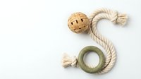 Natural woven ball and ring dog toys with cotton rope on white background. Eco-friendly pet accessories for chewing and playing isolated for design use.