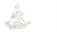 Serene figure in lotus meditation pose with flowing fabric elements, isolated on white background for wellness and mindfulness design projects.