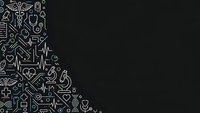 Medical healthcare icons pattern on black background with copy space for text and design elements.