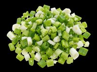 Chopped green and white scallions isolated on transparent background, ready for culinary design, recipe graphics, food packaging, cooking blogs, restaurant menus, and print-on-demand kitchen products.