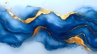 Deep blue ocean waves with flowing gold veins create dramatic marble effect on white background, luxury abstract art style for modern interior design and wall decor.