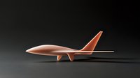 Sleek copper-colored airplane model with minimalist design on dark background showcases modern aerodynamic concept, suitable for aviation and transportation themes.