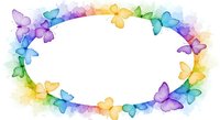Watercolor butterfly border frame with rainbow colors on white background, spring design element for greeting cards, invitations and decorative projects.