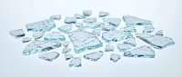 Scattered crushed glass fragments and shards isolated on white background, ready for design projects, overlays, and digital compositions.